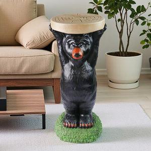 24In Resin Black Bear Side Table - Decorative Bear Accent Table - Realistic Bear Table - Indoor Or Outdoor Resin Sculpture
