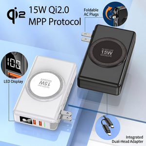 พาวเวอร์แบงค์ Qi2 ชาร์จแม่เหล็ก 20000 มิลลิแอมป์ ชาร์จเร็ว พร้อมสายในตัว สำหรับโทรศัพท์และแท็บเล็ต - Product Image 1