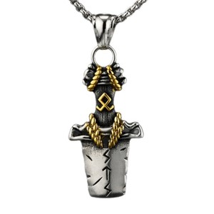 Yunnique – collier avec pendentif en acier inoxydable pour hommes, style nordique, vintage, viking, en forme d'épée, design géométrique, bijoux cadeau - Product Image 4