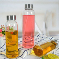 JM Bouteilles en verre transparent de 18 oz avec couvercles, bouteilles d'eau naturelles sans BPA, écologiques, réutilisables et rechargeables pour jus de fruits à large bouche