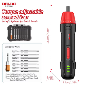 Ensemble de tournevis électrique miniature rechargeable multi-types Delixi ELECTRIC, batterie au lithium rechargeable 3,6 V, couple maximal de 3 Nm - Product Image 4