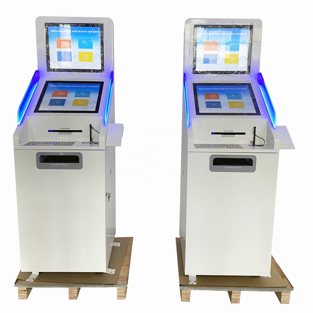 Hospital Healthcare Payment Kiosk A4 Printing Patient Report ID Card Reader QR Code Scanner Touch Screen SDK Floor Standing
