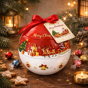 Caja <span class=keywords><strong>de</strong></span> Hojalata Esférica Personalizada para Navidad, Impresión Offset, Acabado Brillante, Tamaño 120mm, para Empacar Chocolates, Dulces, Galletas, Regalos - Product Image 3