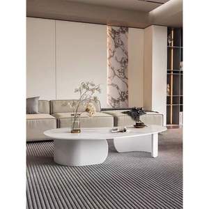 Table basse moderne en dalle noire avec plateau en métal de forme irrégulière pour salon - Product Image 3