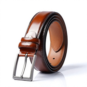 Ceinture en cuir de vache véritable pour homme, couleur marron unie, boucle à ardillon, style formel, durable, moulage monobloc - Product Image 1