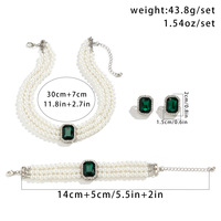 Parure de Bijoux Ethnique 3 Couches, Collier Ras-de-Cou, Bracelet et Boucles d'Oreilles Perles Imitation Turquoise, Strass et Cristal Scintillants
