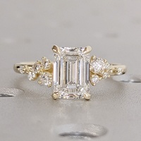 Anillo de Compromiso con Diamante Cultivado en Laboratorio, 2CT, Esmeralda, Engaste en Racimo, Piedras Laterales, Oro Sólido de 10K/14K/18K, Certificado IGI, CVD/HPHT, Personalizado