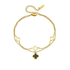 YWXS gioielli di moda oro 18K acciaio inossidabile quadrifoglio doppio cavo bianco e nero crostacei cavigliera spiaggia per le donne - Product Image 5