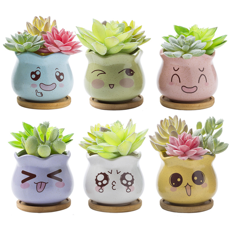 가정 및 사무실 장식 웃는 냄비 선인장 Succulents 화분 냄비 세라믹 꽃 냄비