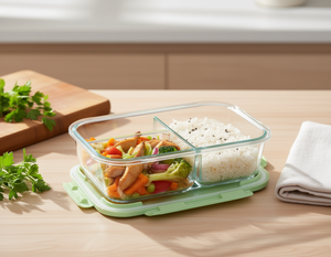 O8-Large <b>Glass</b> Storage <b>Box</b> 1040ml Three Compartment Food Container Microwave Safe Kitchen Use - Product Image 2