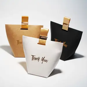 Custom Logo Gold Foil Mini Small Thank You Gift Shopping Paper Favor Boxes with Handle