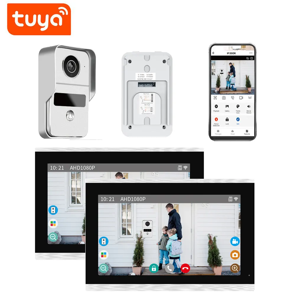 2v2 écran tactile système d'interphone d'entrée de porte d'appartement fil de contrôle Mobile téléphone de porte intelligent moniteur Wifi Interphone vidéo de porte Tuya