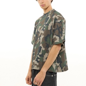 Camouflage T-SHIRT OEM 100% Heavyweight Cotton Knitted 350gsm Pre-shrunk Animal Print Boxy Oversized Fit T-Shirt Men <strong>Turtleneck</strong> - Product Image 2