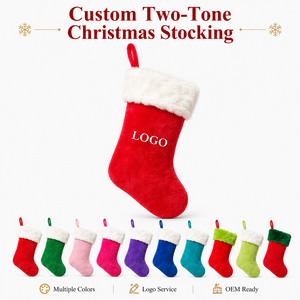 Calza di Natale Personalizzata in Peluche con Bordo in Pelliccia Sintetica a Pelo Lungo e Opzioni di Bordo Liscio per Regali Natalizi, Branding con Logo e Vendita al Dettaglio - Product Image 1