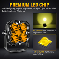 Projecteur LED Cube Super Lumineux Simple 4,5 Pouces 30W 12V-24V IP67 Étanche Faisceau Concentré Ambré 5000LM pour Véhicules Tout-Terrain UTV ATV