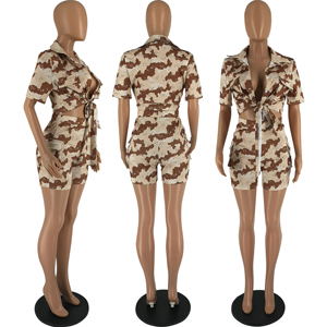 Camisa de manga corta de camuflaje informal, pantalones cortos, conjunto de dos piezas, camiseta sin mangas + pantalón corto de motorista, chándal a juego, ropa de calle - Product Image 2