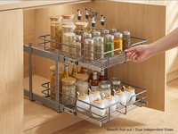 Organisateur de placard coulissant moderne en fer chromé robuste à 2 niveaux, étagère de rangement de cuisine à extension complète pour casseroles, poêles et épices