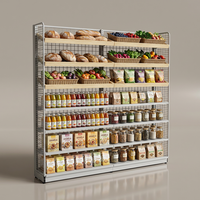 Étagères de magasin de proximité 2026 tendance à 1 niveau, hybrides bois-métal, gondole de boulangerie en maille métallique, revêtement en poudre époxy, installation rapide