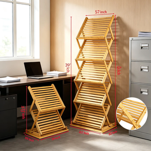 Espositore da Terra Pieghevole in Bambù per Riviste da Bagno con 5 Tasche, Porta Libri Ampio e Organizzatore - Product Image 3