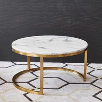 ModHomi Table basse nordique de luxe avec dessus en marbre fritté Table basse moderne simple avec cadre en métal et accent doré Table centrale de salon pour la maison