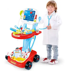 Set di Trolley medico per bambini con stetoscopio per camice da medico luce a raggi X doppio piano Trolley medico finte Set giocattoli