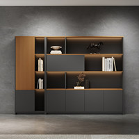 Meuble de bureau combiné : classeur et armoire, étagères de rangement de types variés