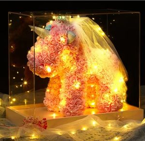 2024 gran oferta 25 Cm/40cm unicornio <span class=keywords><strong>rosa</strong></span> con caja de regalo, flor artificial, Navidad, San Valentín, boda, regalos, decoración - Product Image 2