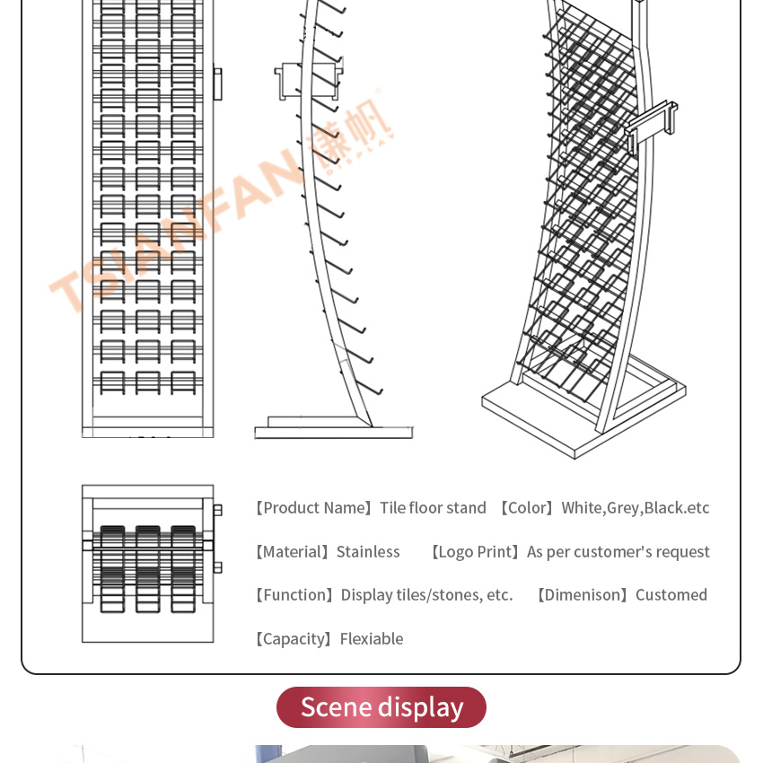 Tsianfan Heavy Duty Steel Standing Marble Mosaic Quartz Rack Display Stands Granite Ceramic Tile Tower Display Stone Floor Stand
