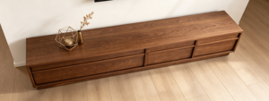 Minimalist <b>Walnut</b> Wood TV Stand with 3 <b>Drawers</b>, Low Profile Media Console for Living Room - Product Image 2