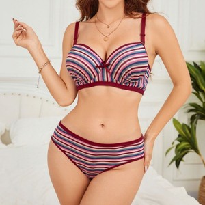 Set di biancheria intima da donna a strisce arcobaleno russo Sexy Cross-Border piccolo grande petto raccoglitore reggiseno e breve produttori all'ingrosso - Product Image 2