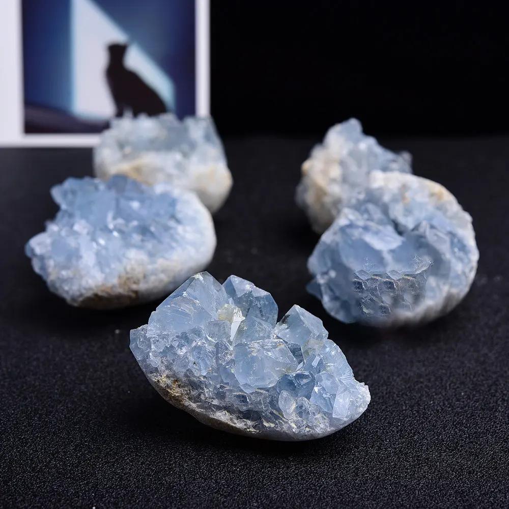 Natural Raw Blue Celestite Mineral Healing Crystal Cluster Geode Irregular Home Decoration Gemstone Specimen Large