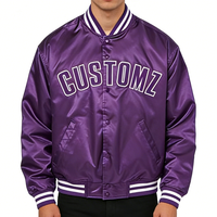 Veste de baseball en satin brillant personnalisée avec logo brodé OEM, style streetwear vintage pour hommes