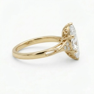Luxury Marquise Lab Diamond Engagement <b>Ring</b> Solid 18K Yellow Gold Unique Twisted Cross Band Cluster Fine Jewelry - Product Image 3