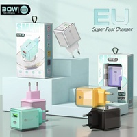 Chargeur USB rapide Macaron 30W Chargeur mural double port Charge rapide pour téléphone portable Adaptateur type C Adaptateur rapide QC3.0 PD20W