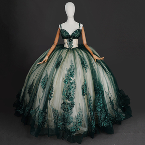 Abito da Quinceañera Jancember WC044 Verde Smeraldo con Paillettes, Abito da Sposa con Mantellina, per Festa di Compleanno dei 16 Anni e Banchetti - Product Image 2