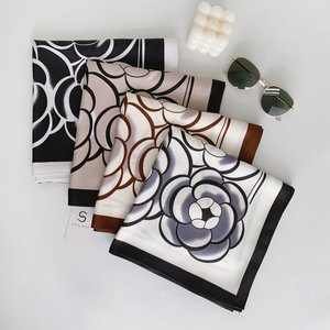 Foulard carré en soie sergé 90 cm, imprimé multicolore, style européen et américain, pour femme, vente en gros transfrontalière - Product Image 1