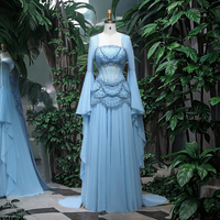 Jancember LSZ286 Robe de Soirée de Fille Chic Bleue Pailletée de Dubaï avec Corset