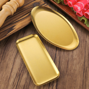 Korean Style 304 Stainless Steel Oval Tray Shallow Plate For Cafe Dessert Barbecue Durable Solid Color Hotel Coffee Tea Use - Product Image 2