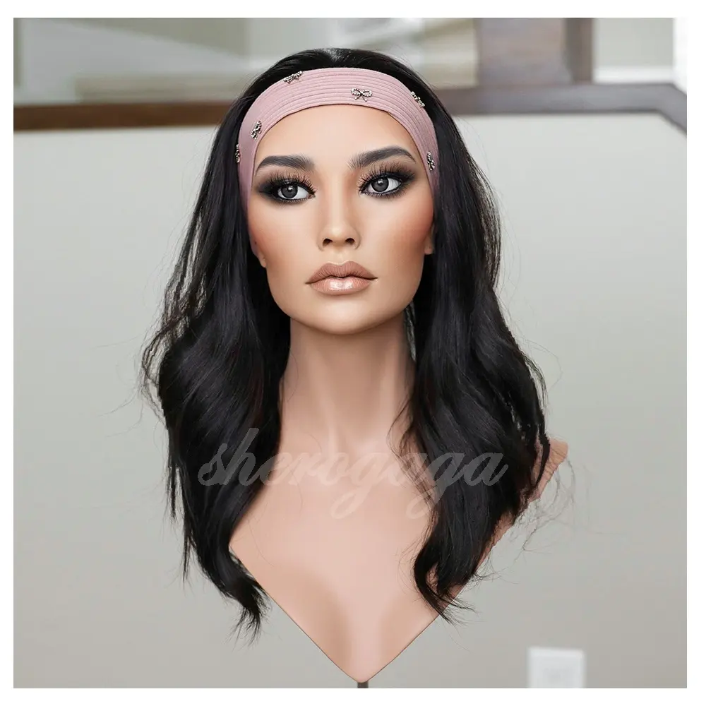 20 Inches Natural Black Color Layered European Hair Sheitel Active Bandfall Wigs For White Women