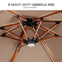 Parasol cantilever de luxe en aluminium pour jardin et extérieur, avec finition imitation bois, éclairage LED et inclinaison réglable