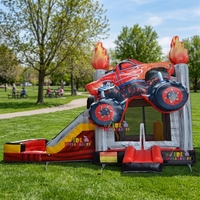 Château gonflable Monster Truck commercial avec toboggan combiné et piscine à jets d'eau, toboggan gonflable pour piscine pour la location de fêtes