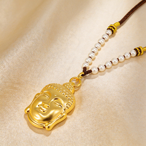 สร้อยคอทอมือประดับหยกพร้อม<span class=keywords><strong>พระ</strong></span>เครื่องพระพุทธรูปเงินชุบทอง 24K - Product Image 4