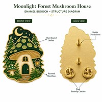 Broche en émail personnalisée motif Maison Champignon Clair de Lune, Badge Nature Forêt, Émail Dur, Cadeau Souvenir, Vente en Gros, OEM ODM, Fabrication de Broches