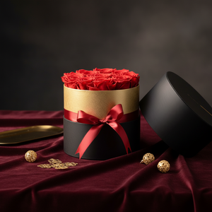 Cadeau personnalisé pour la Saint-Valentin et la fête des mères, roses éternelles de qualité supérieure, boîte cadeau ronde à bordure dorée, rose éternelle conservée - Product Image 3