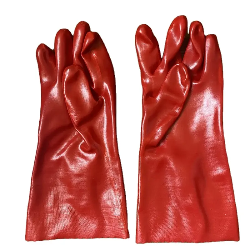 Red PVC Gloves Chemical Resistant Industrial Work Gloves