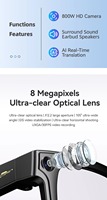Lunettes Intelligentes 800W avec Traduction IA, Appel Wi-Fi et Bluetooth, Musique, Enregistrement Vidéo HD Fluide, Lunettes Connectées avec Caméra