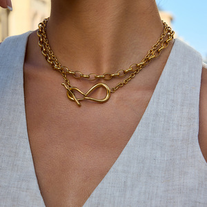 Stainless Steel <b>Rope</b> Wrapped Ot Clasp Necklace Geometric Lock Design Modern Minimalist Style - Product Image 3