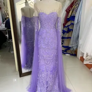 Nouveau gros perles manches longues robe de soirée pour fille luxe paillettes robe de bal 2025