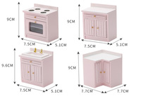 1:12 Kit Furnitur Dapur Rumah Boneka yang Dapat Dikombinasikan Secara Bebas Furnitur Miniatur Rumah Boneka Set Lemari Dapur Kayu Hadiah Anak-anak