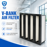 Filter Udara Industri Kustom Pabrik dengan Bingkai Plastik H13 H14 Compact V Bank HEPA